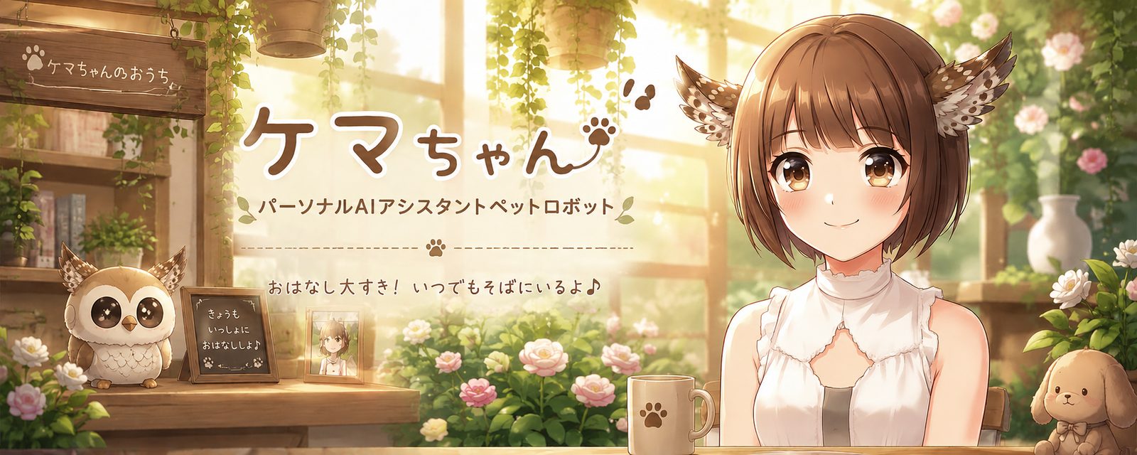 ケマちゃん パーソナルAIアシスタントペットロボット。おはなし大すき！いつでもそばにいるよ♪
